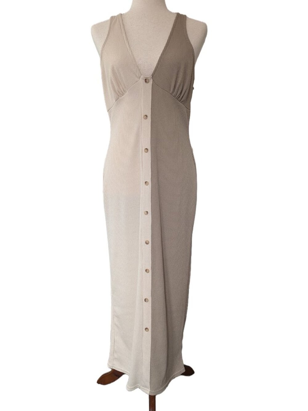 NWOT ASOS Design Sleeveless Ribbed Midi Button Colorblock Dress - Picture 2 of 13